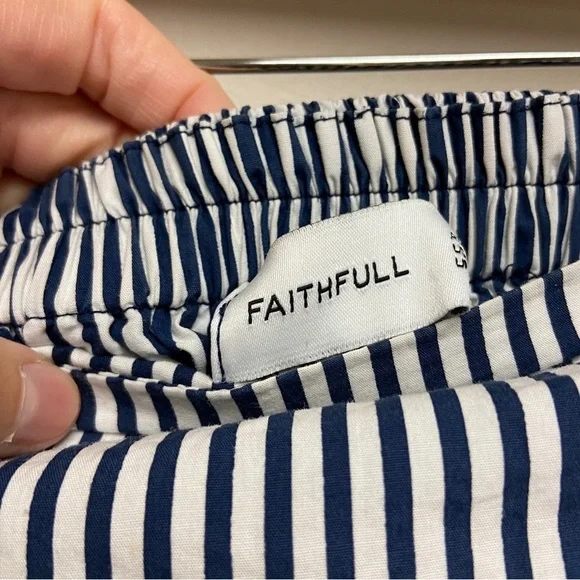 Faithfull the Brand Women Blue White Cotton House Top Louvre Stripe Print Size 2 - Picture 9 of 12